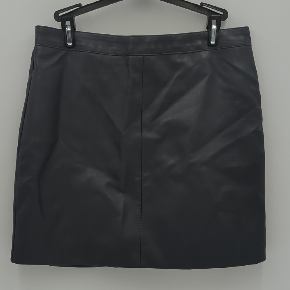 Double Zero Faux Leather Mini Skirt Large Charcoal Zip Up Lined Women's